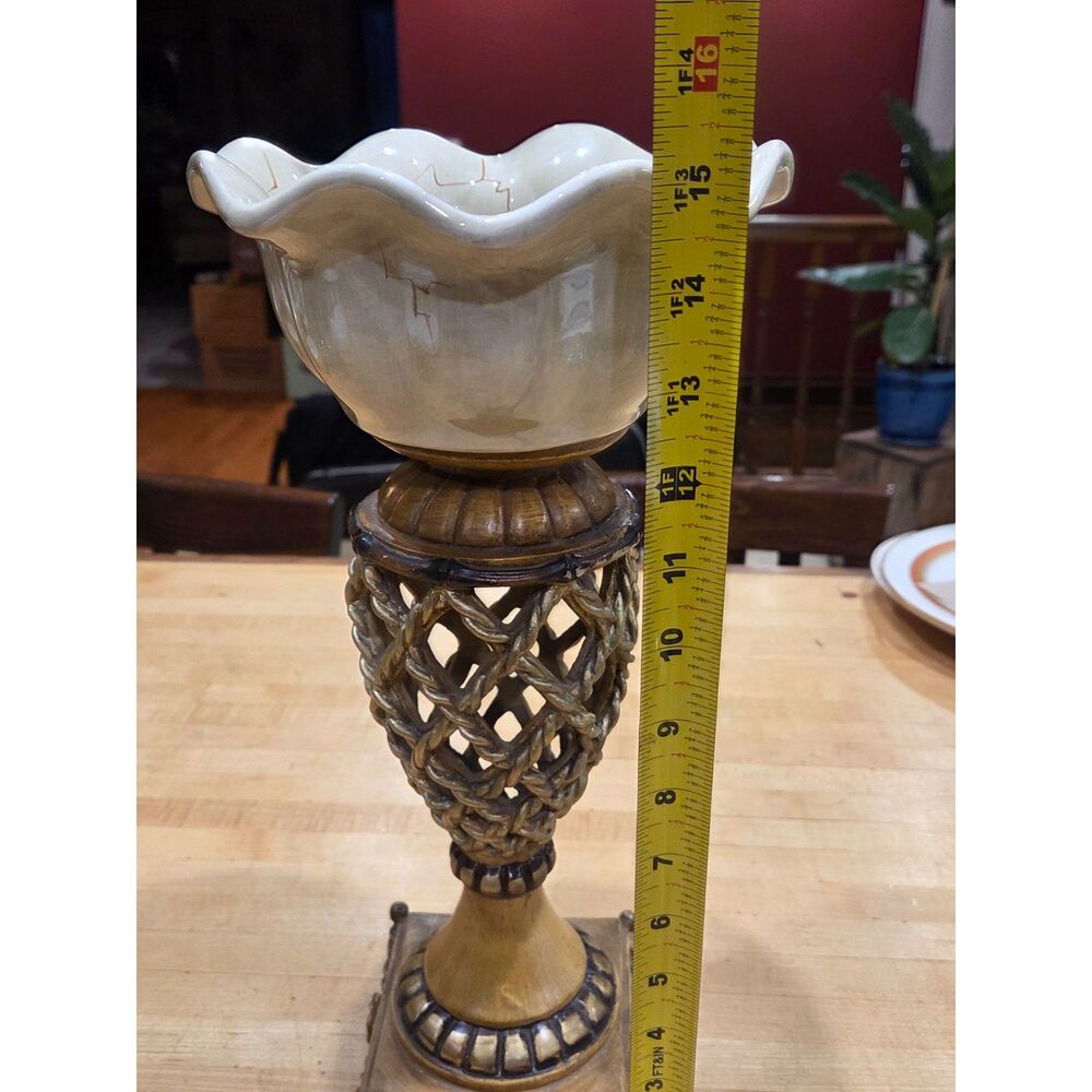 Vintage Tuscan Style Grape Pattern Ceramic Pedestal Compote Bowl Centerpiece - Picture 6 of 6